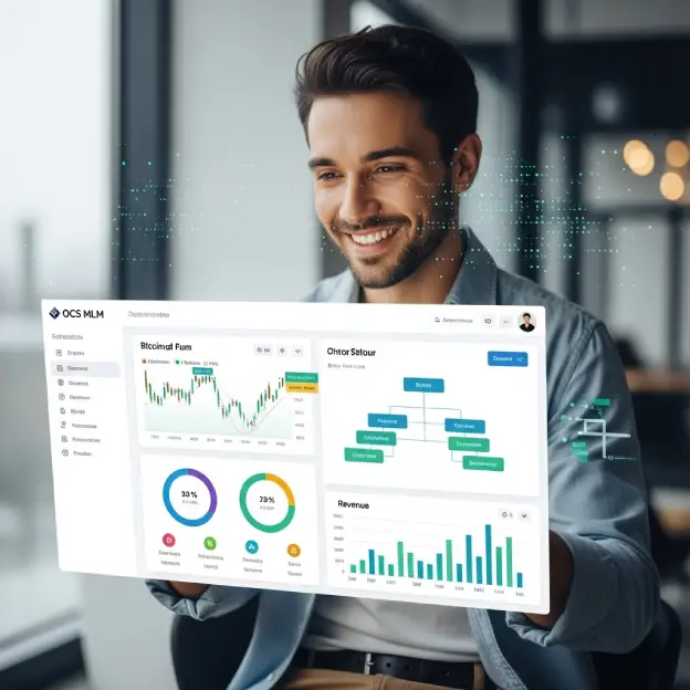 unilevel mlm software plan discussion by a team in an office